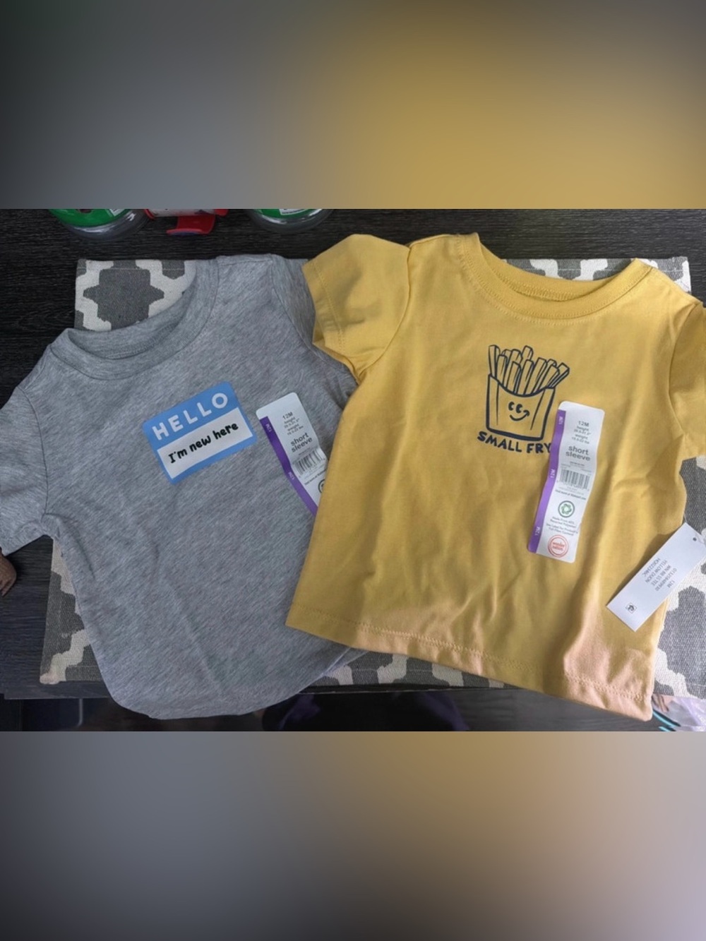 Yellow 'Small Fry' Graphic Tee & Gray 'Hello I'm New Here' Tee - Kids Shirts